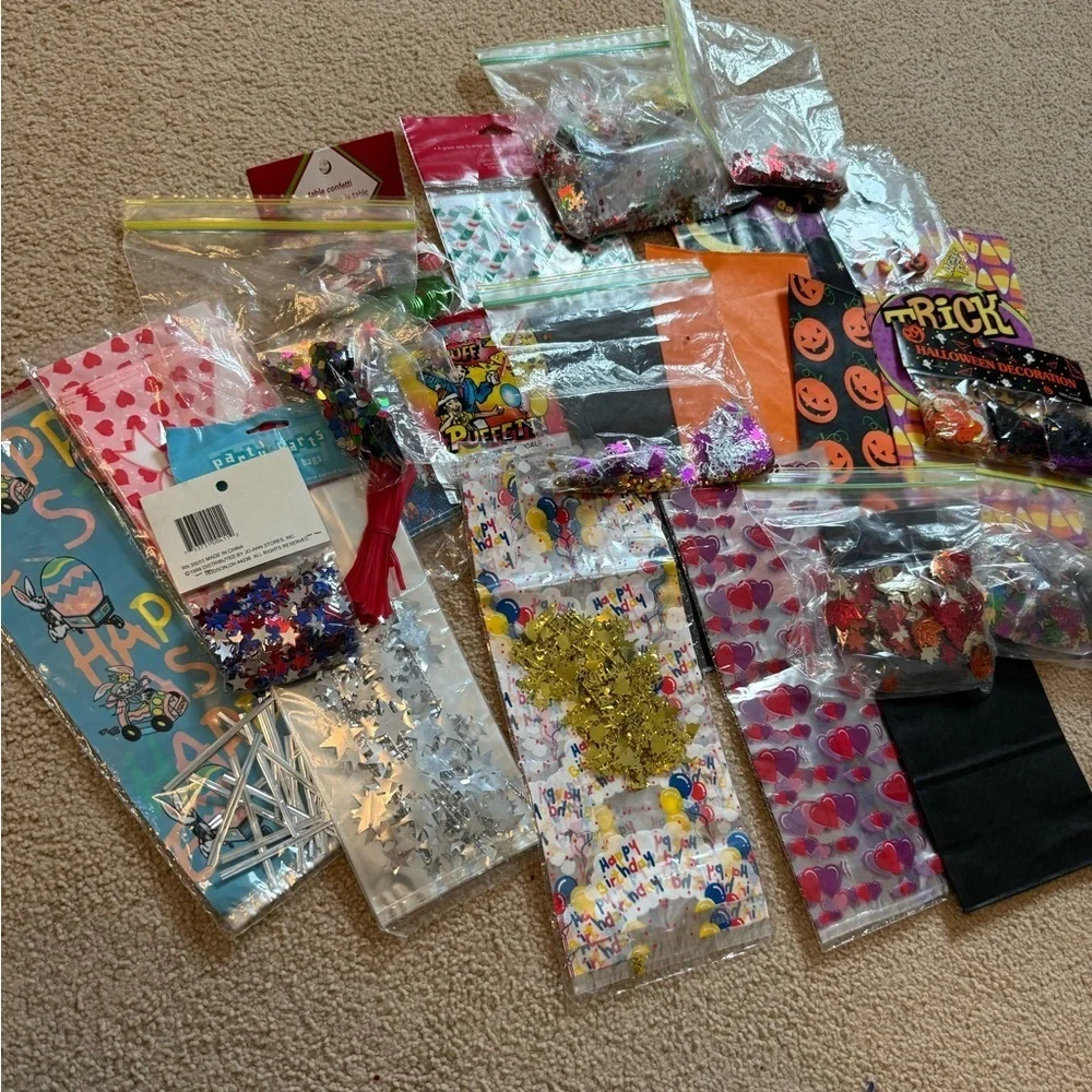 Lot of Party Supplies | Goodie Bags, Confetti, Holiday and Seasonal